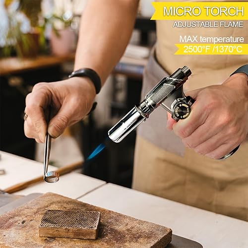 Miniatura 2 de FunOwlet Encendedor de butano recargable, sopletes de soldadura de metal de alta calidad con llama de precisión ajustable para cocina culinaria,