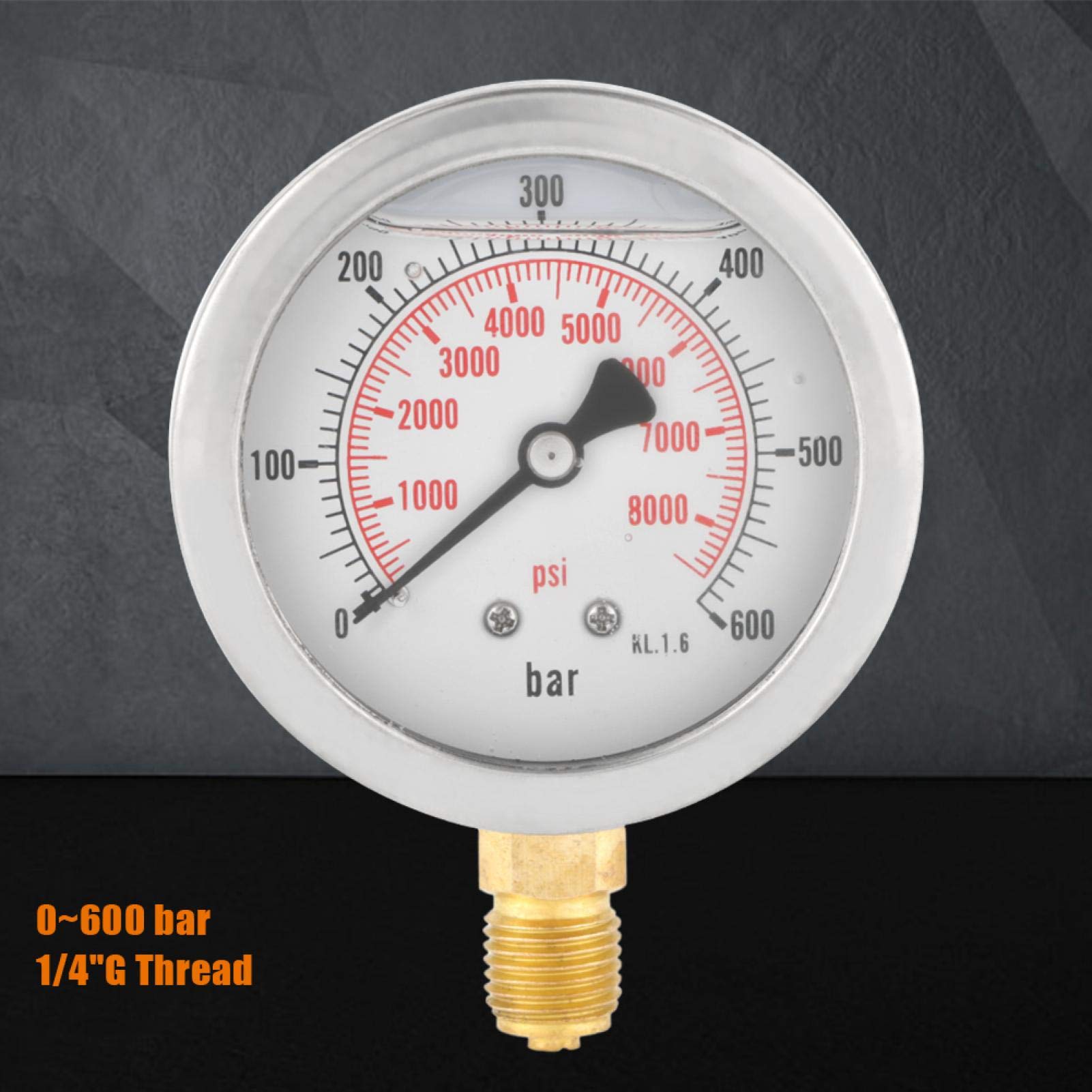 Manómetro de presión de Agua, manómetro de líquido, 0-600 Bar, G 1/4", Esfera de 63 mm, manómetro hidráulico de Agua, Herramienta de medición