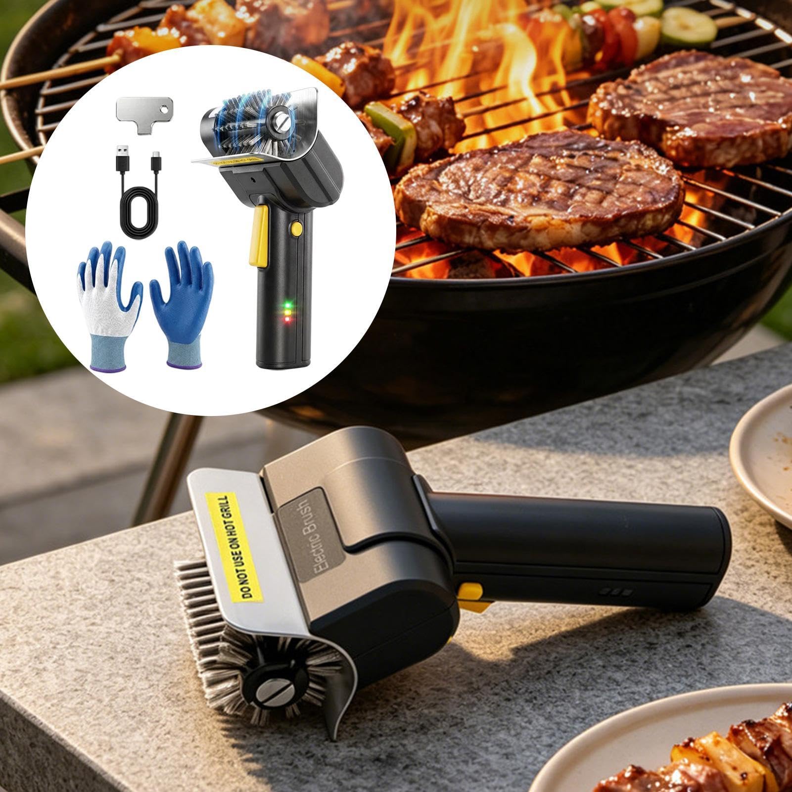 Spazzola Elettrica per Griglia 600 RPM Senza Fili 2000mA Setole in Filo | Spazzola Automatica da Griglia Per Casa Cucina Ristorante Campeggio Picnic Patio Balcone