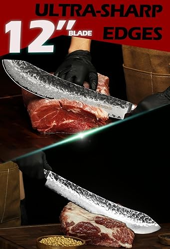 Miniatura 9 de YOUSUNLONG Cuchillo para romper nariz de toro de 14 pulgadas (14.016 in) de longitud extra súper japonés martillado acero Damasco mango de madera de