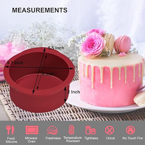 Miniatura 10 de Juego de 3 moldes redondos de silicona color rojo vino para hornear, moldes de silicona flexible antiadherente para pasteles de capas, pastel de