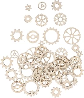 Amosfun 50Pcs Wooden Gear Craft Embellishments Mini Puzzle Pieces for DIY Painting Scrapbooking and Tags