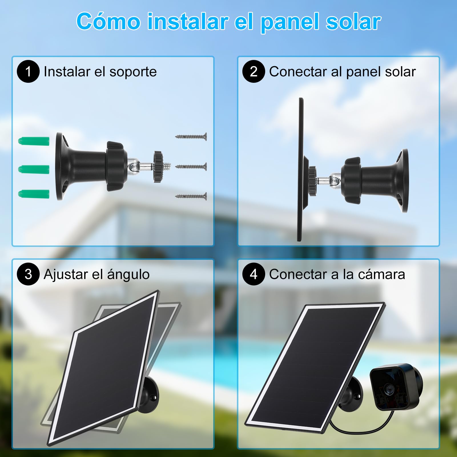 Panel Solar con Montaje Giratorio de 360 ​​grados, Carga Solar Eficiente, Seguro y a Prueba de Agua, Silicio Monocristalino, Material ABS, Instalación Versátil, Diseñada (2 PCS)