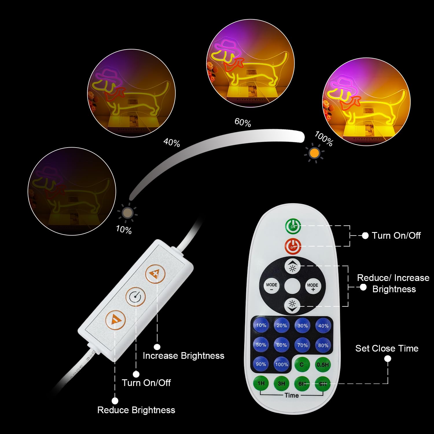 NOXET Cowdog Segno al neon Cane Segni al neon Dimmable per la decorazione della parete Segno al neon Segno LED con telecomando Luci a LED per la camera da letto Bar Partito Neon Segno del cane