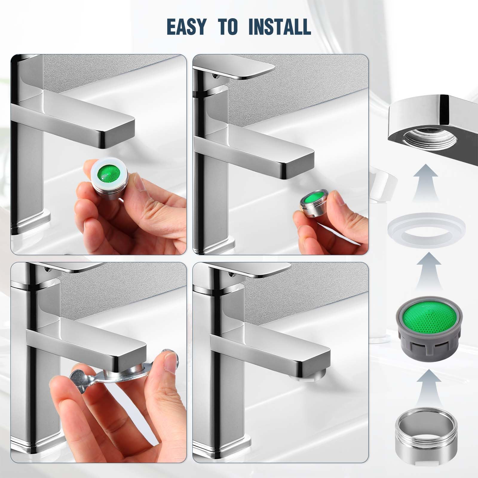 Vinabo 6 Pezzi Rompigetto Rubinetto Cucina Bagno,Filtri Rubinetti Lavandino Universale,Filtri Rubinetto,Aereatori Rubinetti M24 in Ottone Placcato in Cromo in Plastica ABS + 1pz Chiave