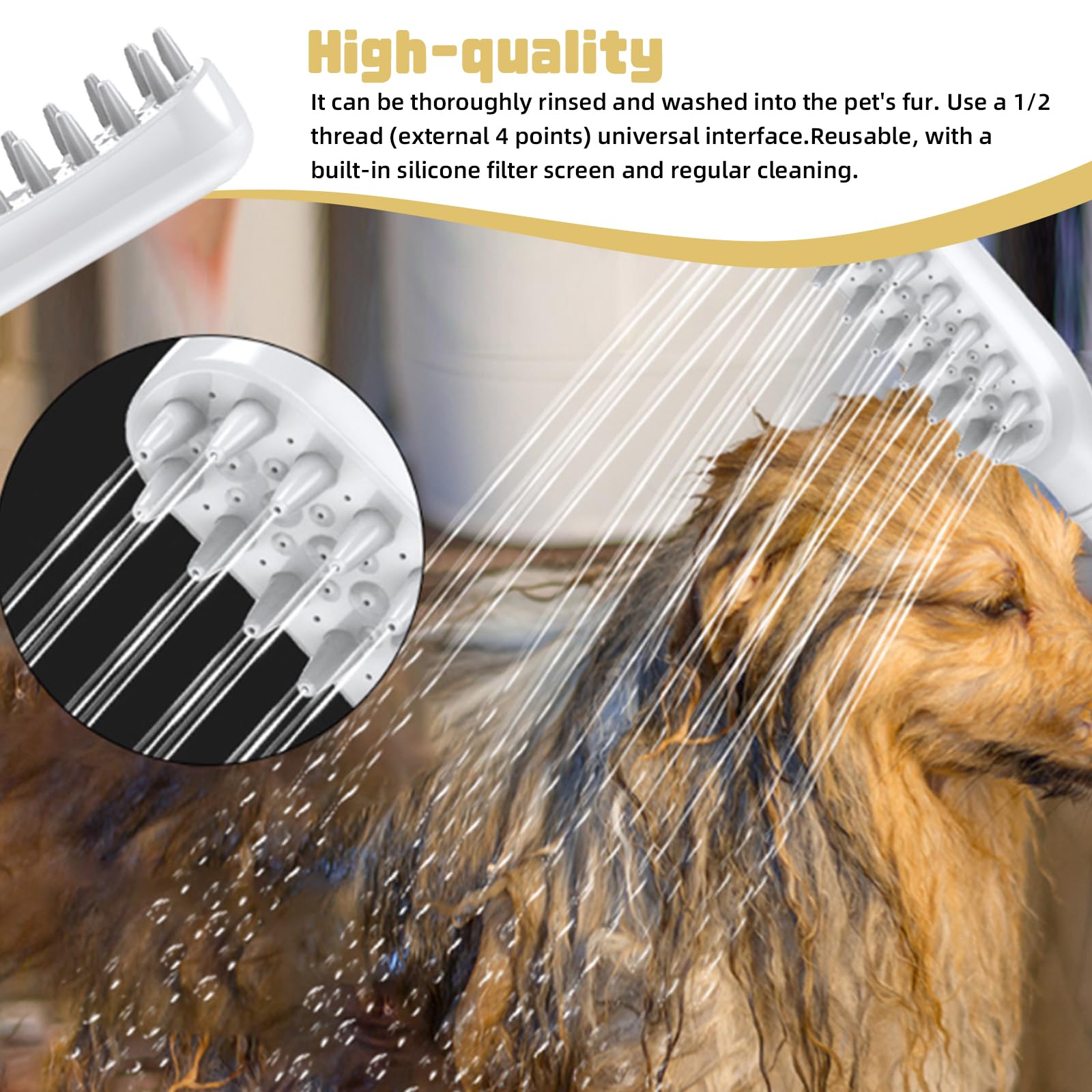 Cabezal de ducha para perros con 3 tipos de chorro, cabezal de ducha para perros con cerdas de silicona para un cuidado eficaz del pelaje, cabezal de ducha para soporte de baño de mascotas, adecuado