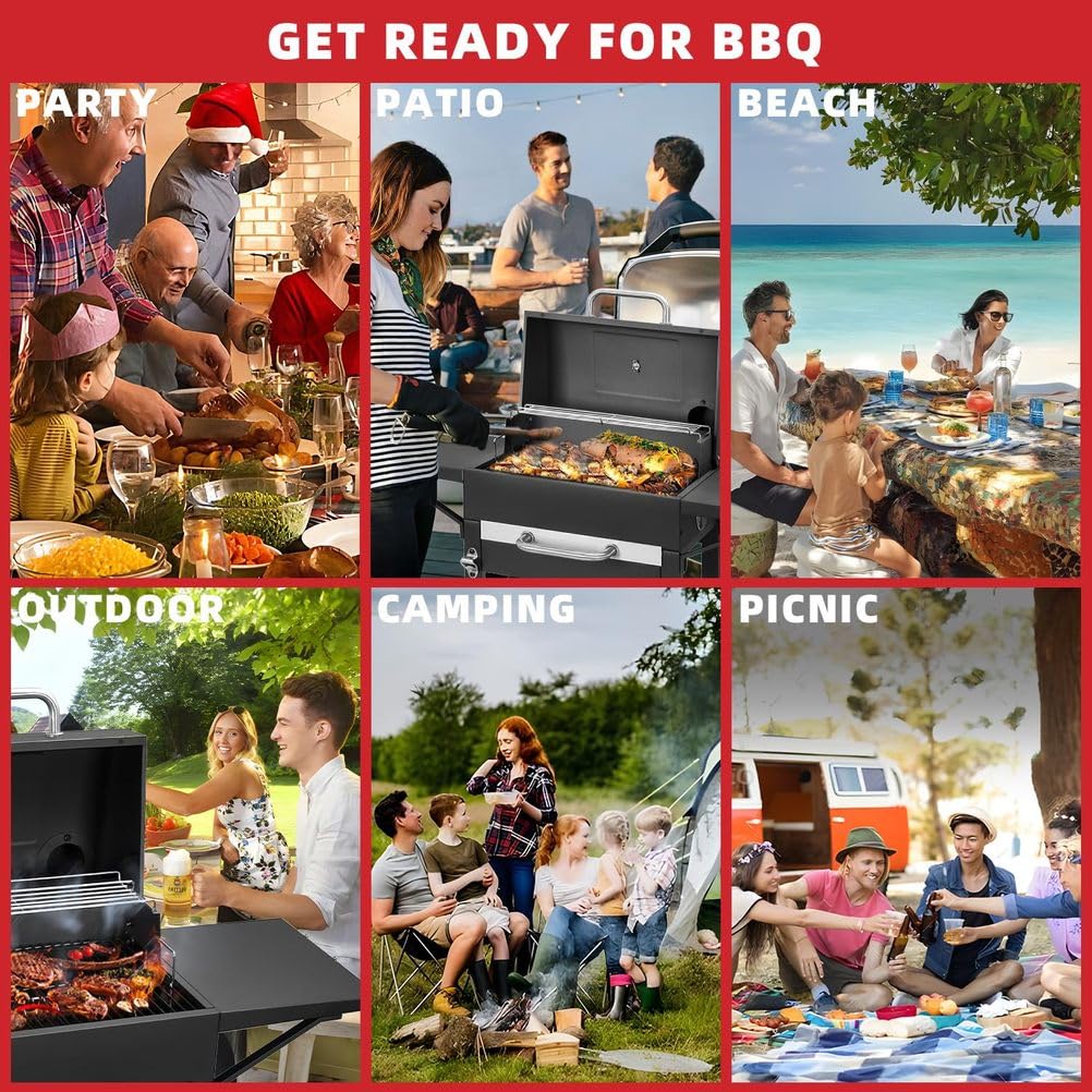 Duży grill, 110 × 35 × 110 cm Składany grill i kemping na piknik, ogród, taras i podróże, grill ze stali nierdzewnej na zewnątrz (czarny)