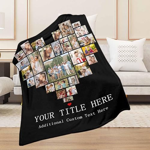 Miniatura 5 de Manta personalizada con foto de corazón para familia, regalos de cumpleaños, boda, graduación