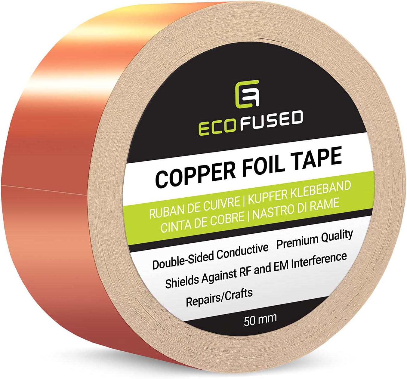 Eco-Fused Adhesive Copper Foil Tape - Double-Sided Conductive -2 inch (50 mm) - EMI and RF Shielding, Paper Circuits, Electrical Repairs, Grounding, Arts and Crafts, Home Interior (2 inch (50 mm))