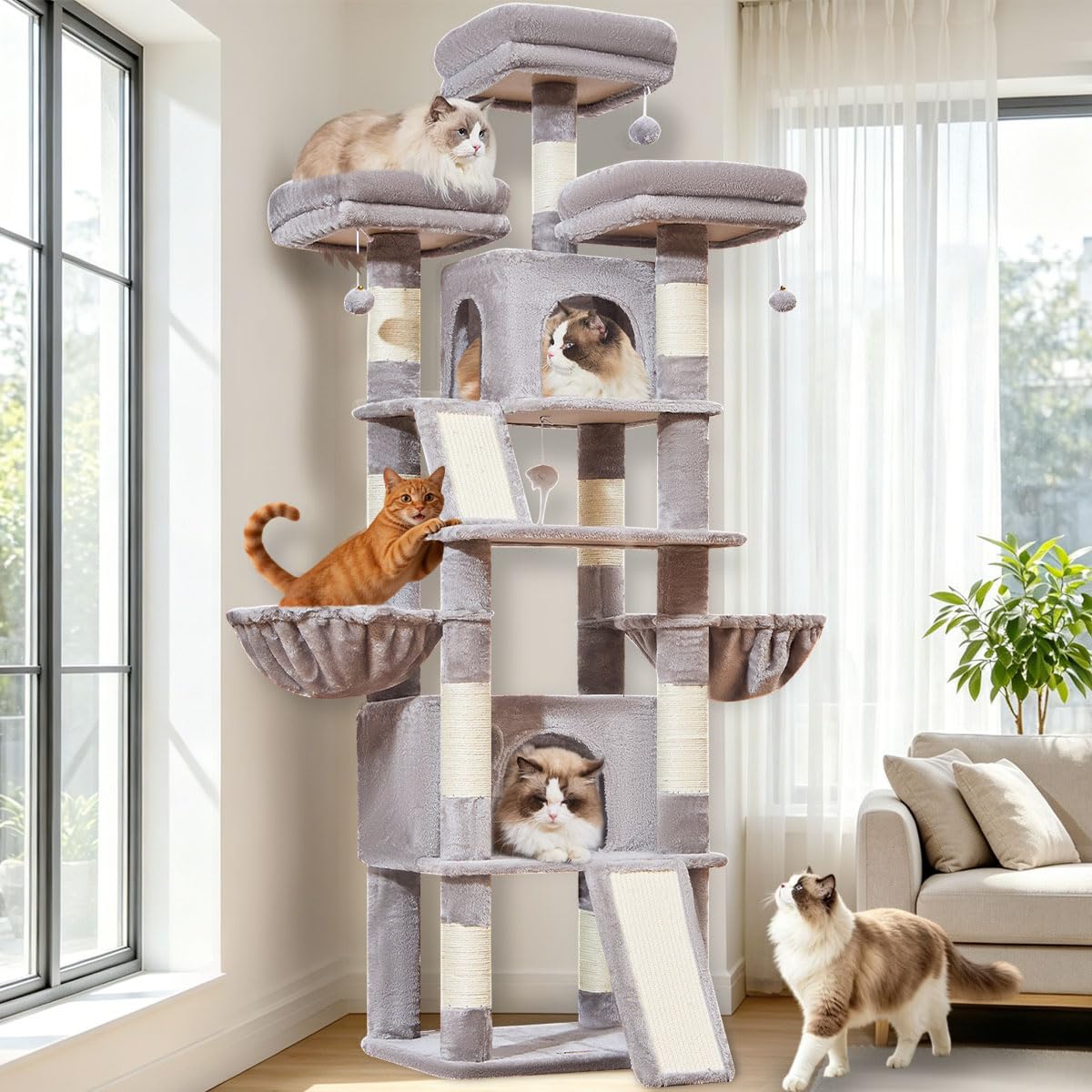 Taoqimiao Tall Cat Tree, 195cm Cat Tower Cat Tree for Indoor Cats — image 1