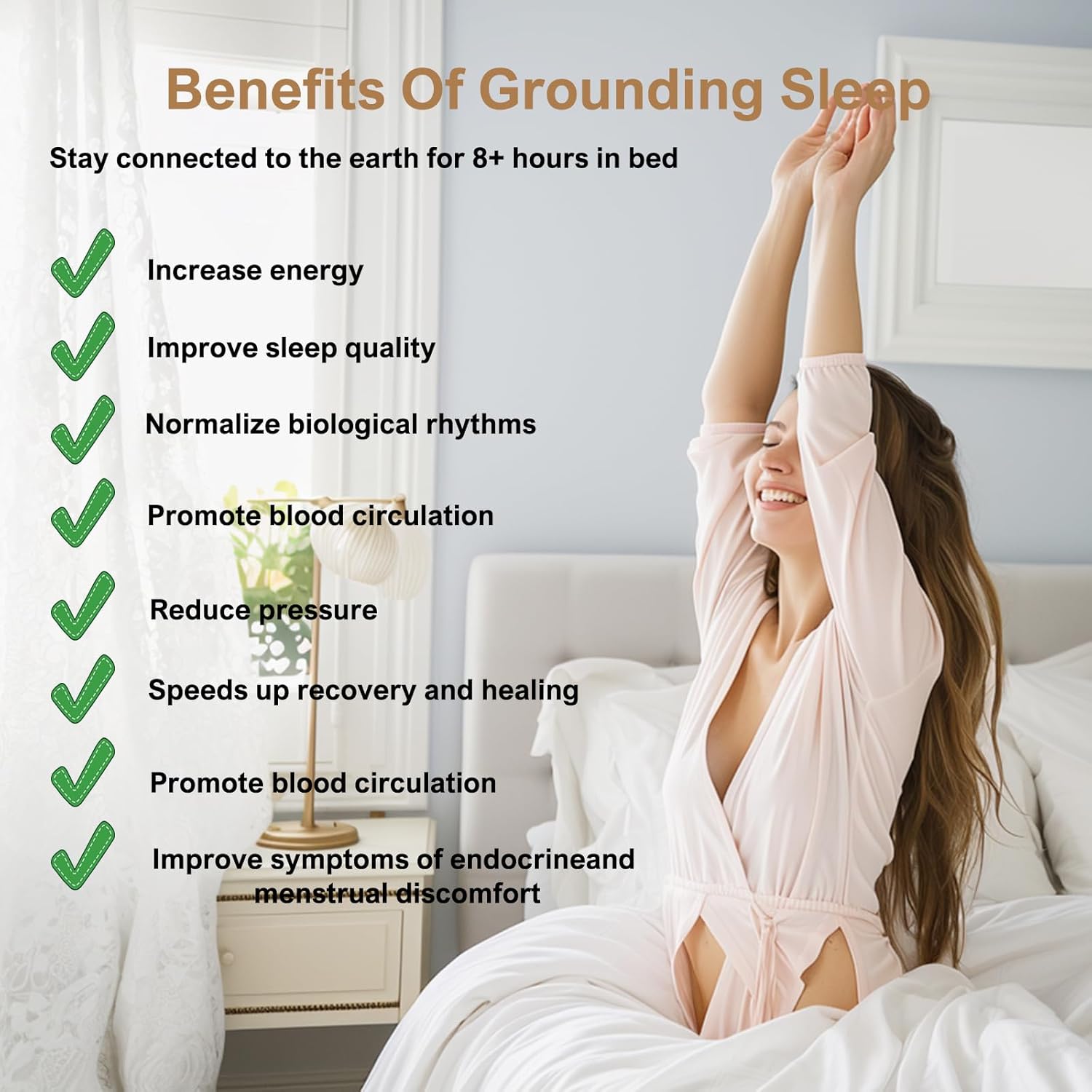 grounding Sheets King 90% Organic Cotton+10% Pure Silver Fiber, Grounding Fitted Sheets with Grounding Cord,Pain Reliefand Helps Sleep- Earth Connected Bedding(White, King)