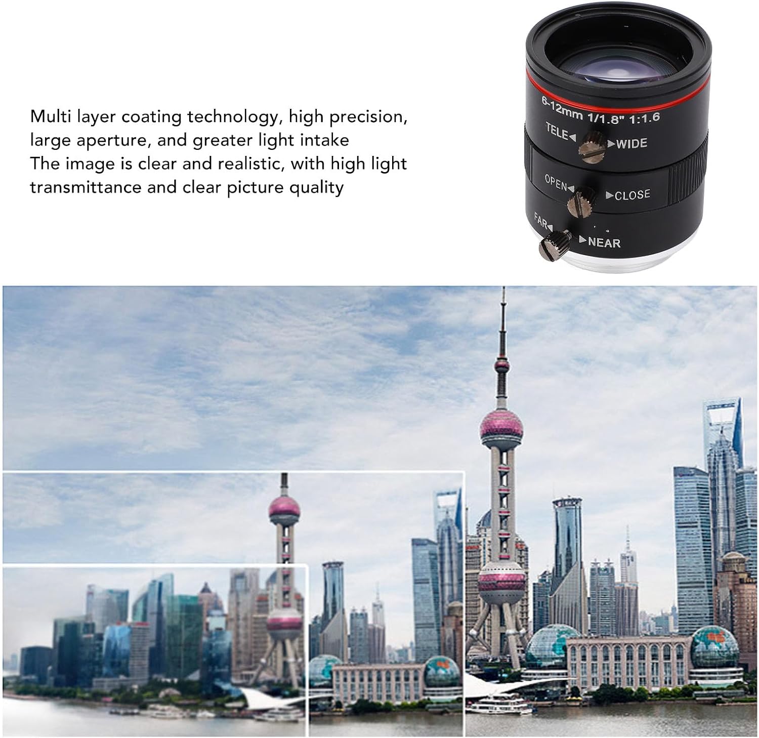 Varifocal C Mount Lens Zoom Industrial Lens 6‑12mm 1/1.8 3MP Manual Focus Lens Aluminium Alloy C Mount Adjustable Aperture Lens, LUCKDANO8k65b1rp0s