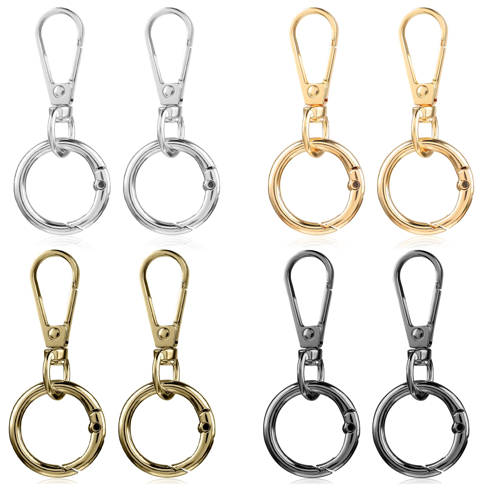 8 Sets Swivel Clasp Clip, 4 Colors Double Opening Swivel Snap Hook Metal Swivel Clasps Lanyard Snap Hook with Spring O Rings Lobster Claw Clasp for