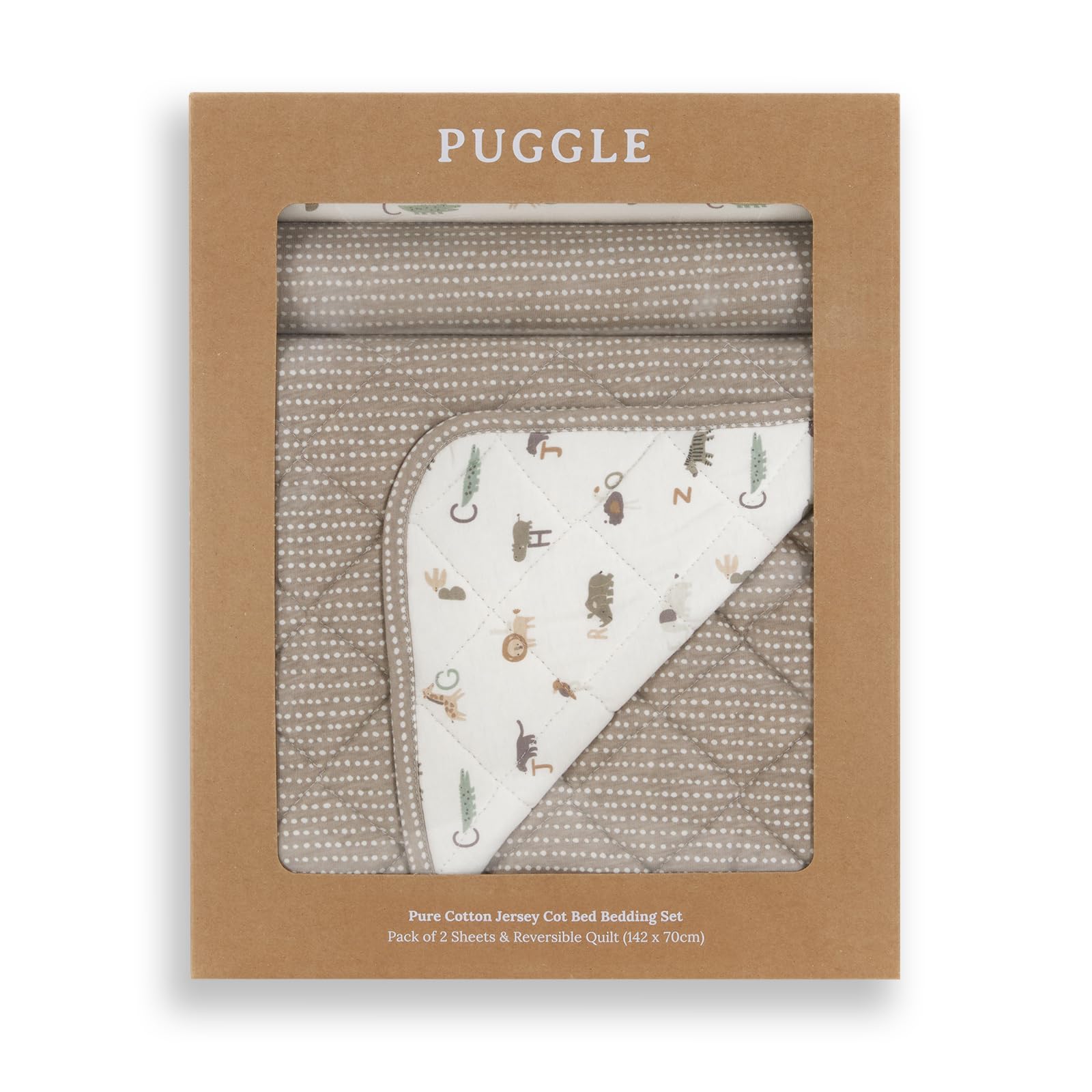 Puggle Safari Wild At Heart 3-Piece Pure Cotton Jersey Cot Bed Bedding Set - /Latte