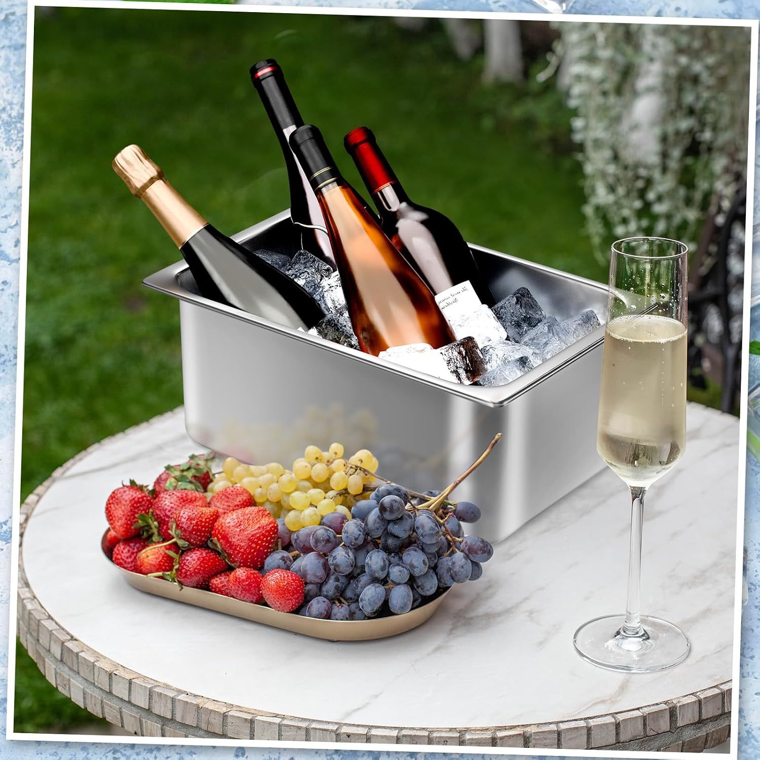 meekoo 2 Pack Ice Buckets for Freezer Wine Beer Champagne Bucket Stainless Steel Bin for Freezer Metal Drink Buckets Cocktails Wine Cooling for Mimosa Bar Supplies (9 Liters)