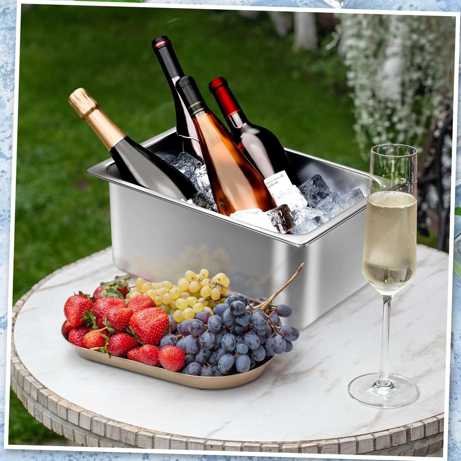 meekoo Eiskübel für Partys, Wein, Bier, Champagner, Edelstahl, Behälter für Gefrierschrank, Metall, Getränkeeimer, Cocktails, Weinkühlung für Mimosen, Bar, Zubehör, groß, 2 Stück