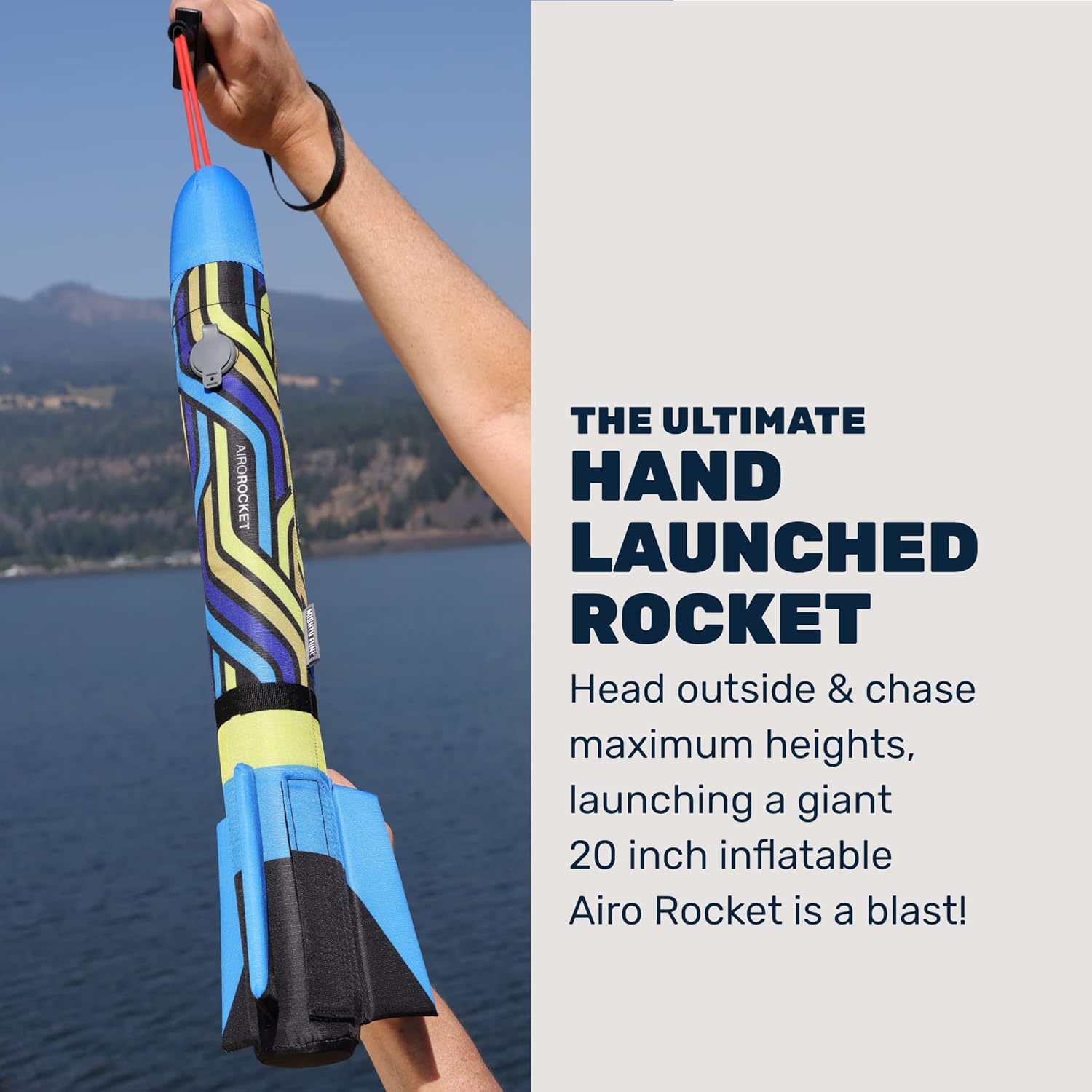 Mighty Fun! - Airo Rocket™ Hand Launched Inflatable Rocket Kit - Includes Giant 20 Inch Inflatable Ripstop Nylon Rocket, Hand Launcher and Storage Bag - Soars 150 Feet - Ages 6+