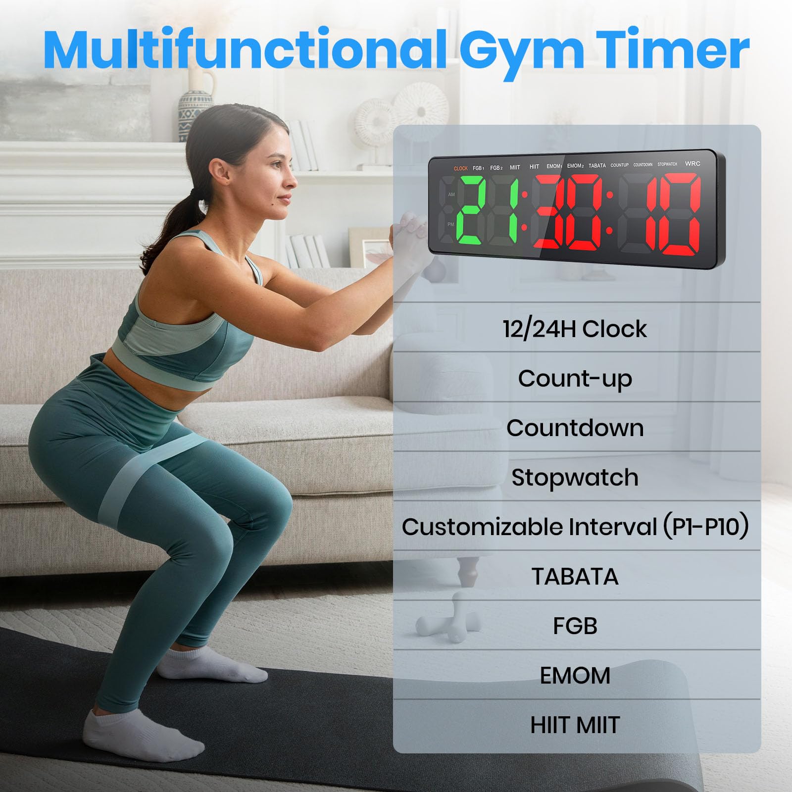 Palestra 16.5" Grande LED Timer Allenamento a Intervallo, Orologio da Parete Digitale Countdown Countup Cronometro, 3 Luminosità Volume Regolabile