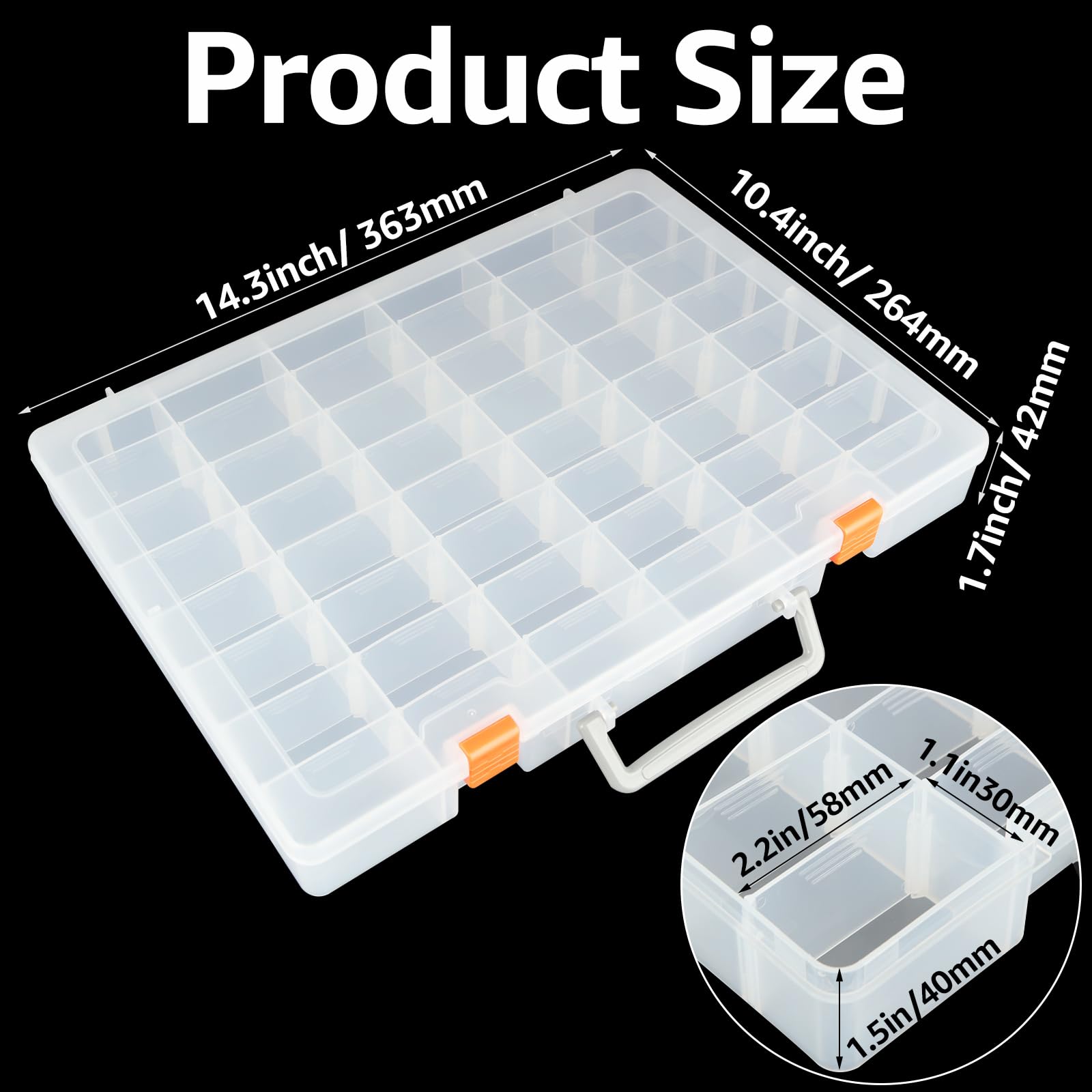 Confezione da 2 scatole organizer in plastica trasparente a 48 scomparti con divisore rimovibile, organizer per perline e oggetti, per perline, unghie, gioielli, artigianato fai da te
