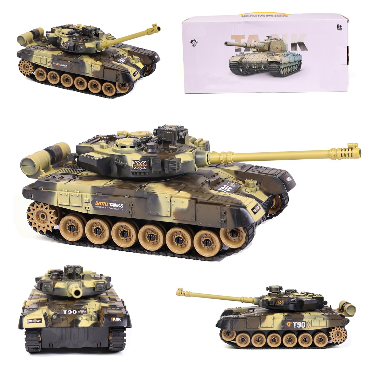 SULIFEVIP 1/30 German Tiger I,T90 RC Tank Remote Control Toys Vehicles Truck RC Car 2.4Ghz Radio Controlled Toy 360° Rotational Realistic Lights Sounds For Kids Boy Multiplayer Play (T90-Yellow)