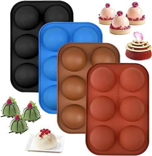 NUFR Molde de silicona de 6 agujeros semiesferas medias de silicona 4 unidades molde de silicona para hornear chocolate caliente bomba caramelo