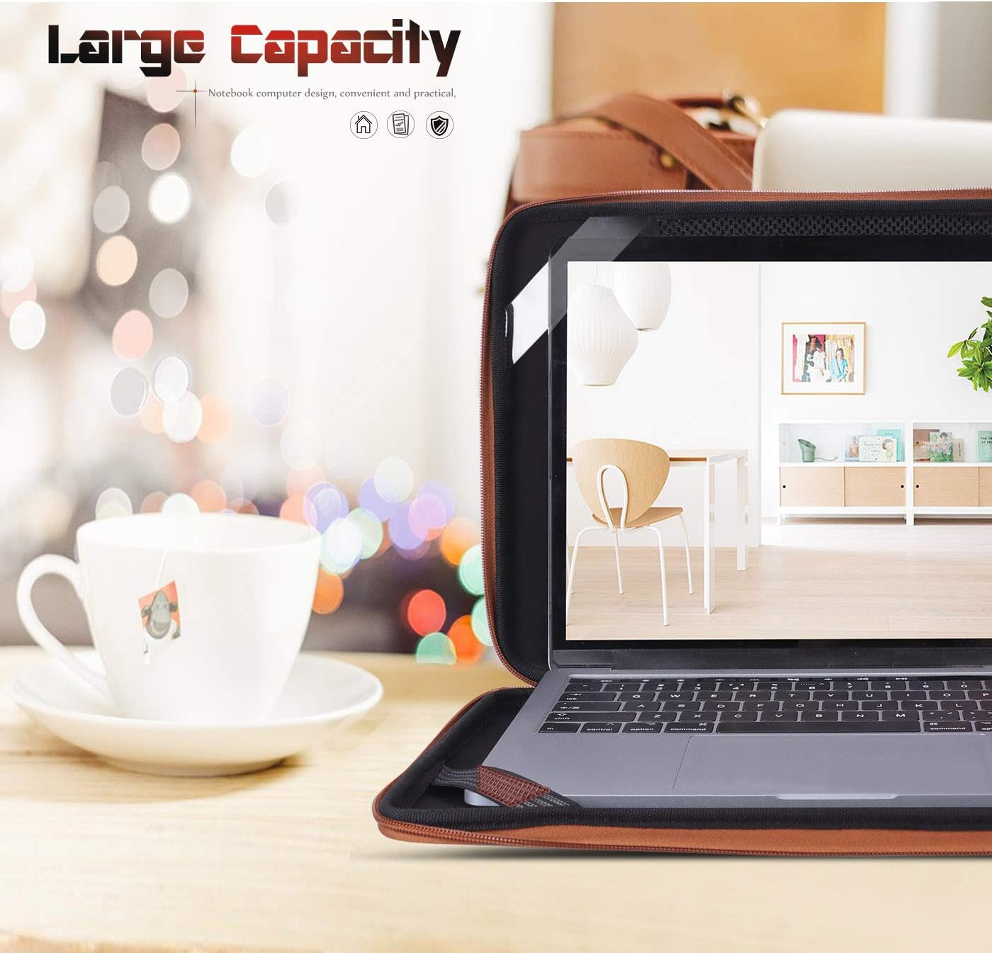 FYY 13.5"-15" [Waterproof Leather] [Solid Hard Shape] Laptop Sleeve Bag Case with Inner Tuck Net Fits All 13.5"-15" Inches laptops, MacBook Pro, NoteBook, Surface Book Brown