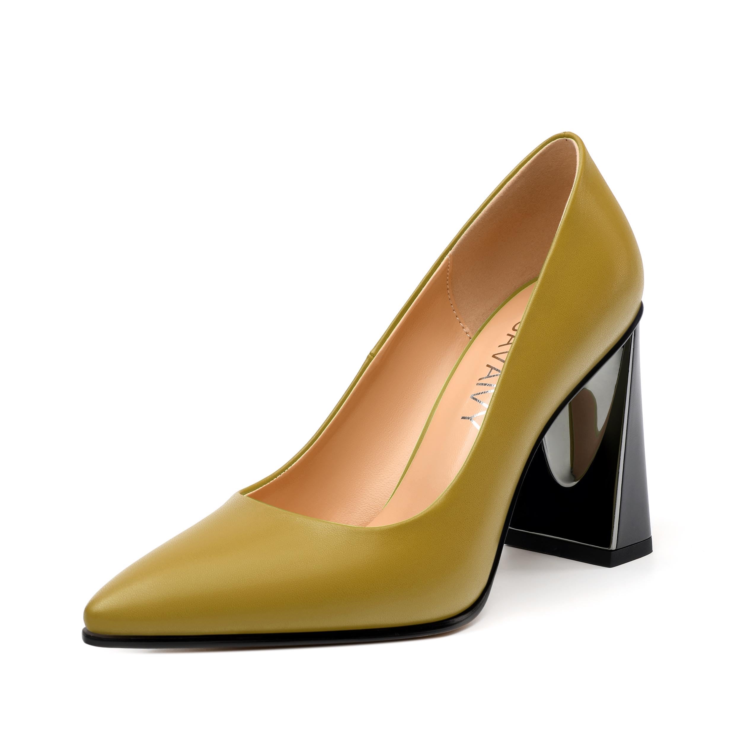 GUAVAIVY Womens Pumps, Pointed Closed Toe High Heels, Slip On Fashion Chunky Heel Work Dress Office Wedding Party Shoes