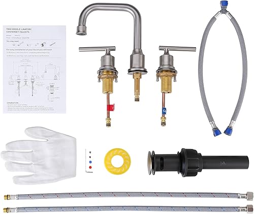 Miniatura 7 de WOWOW - 3 piezas para lavabo de baño, diseño estándar 2 asas de 8 pulgadas y una llave mezcladora giratoria en 360 grados con acabado de níquel