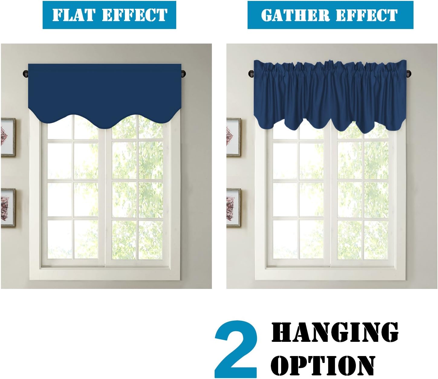H.VERSAILTEX 4 Panels Blackout Curtain Valances for Kitchen Windows/Living Room/Bathroom Privacy Protection Rod Pocket Decoration Scalloped Winow Valance Curtains, 52" W x 18" L, Navy