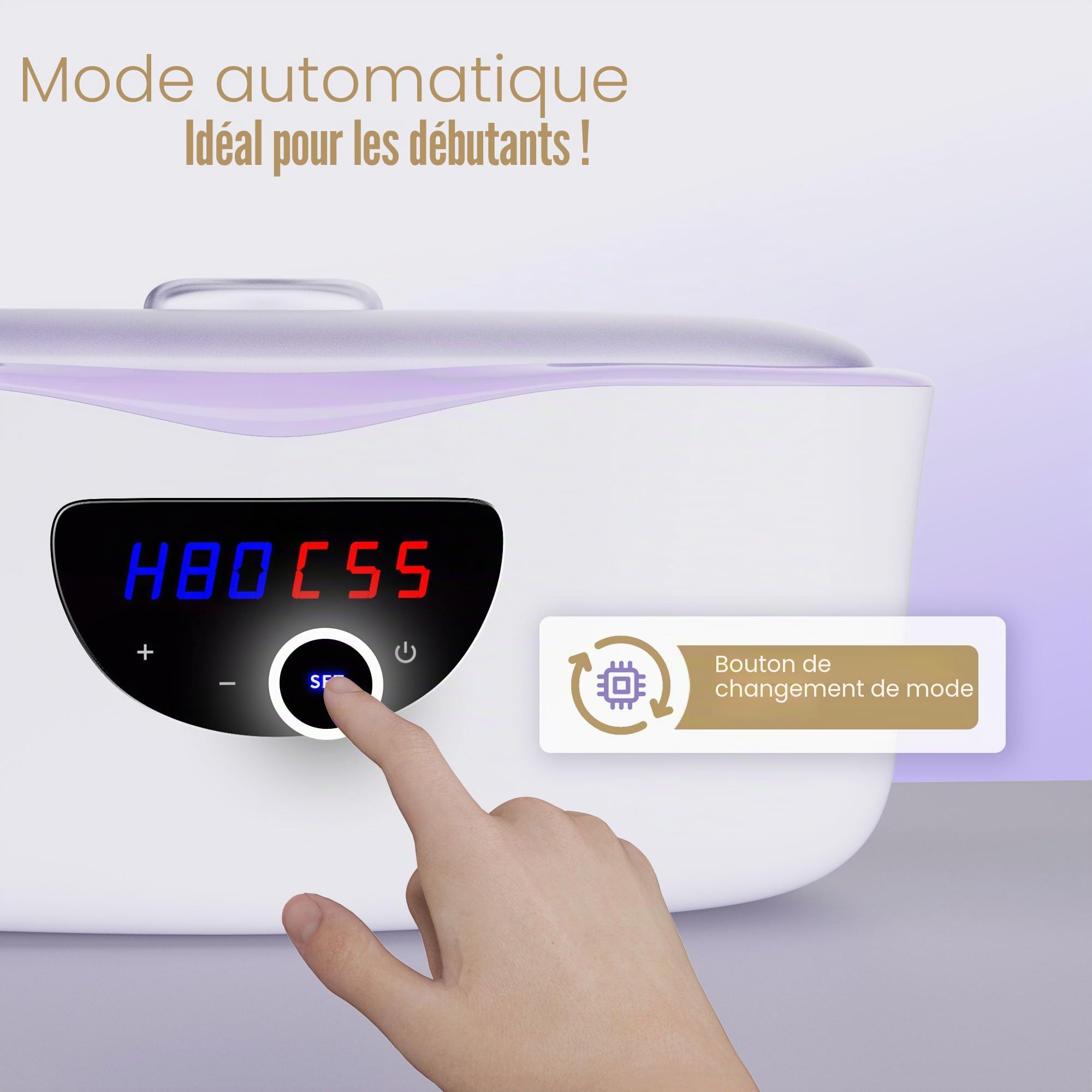 LAVANY Bain de paraffine pour mains et pieds, 4000 ml, appareil à cire de paraffine 230 W avec accessoires, cire de paraffine 1350 g et gants jetables (violet)