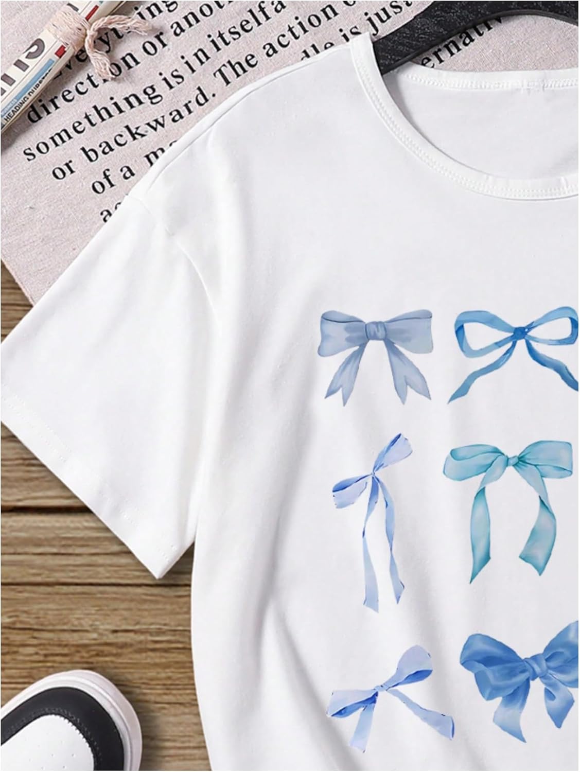 Girl's Bow Graphic Tees Crew Neck Short Sleeve Summer T Shirts Preppy Cute Clothes for Girls - Image 4