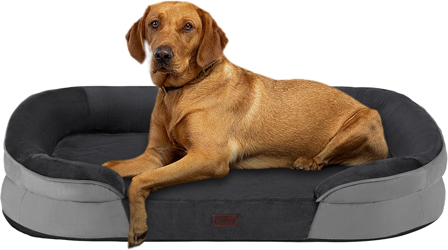 dwanton orthopedic dog bed for extra large dogs, waterproof dog sofa with egg foam support, washable pet bed with four sided bolster cushion, with removable cover & non-slip bottom, 45", dark gray