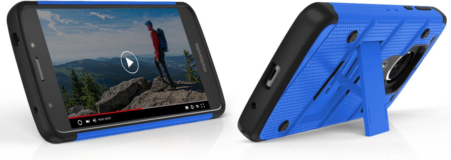 Zizo Bolt Series Compatible with Motorola Moto e5 Supra Case Military Grade Drop Tested with Tempered Glass Screen Protector Holster e5 Plus Blue