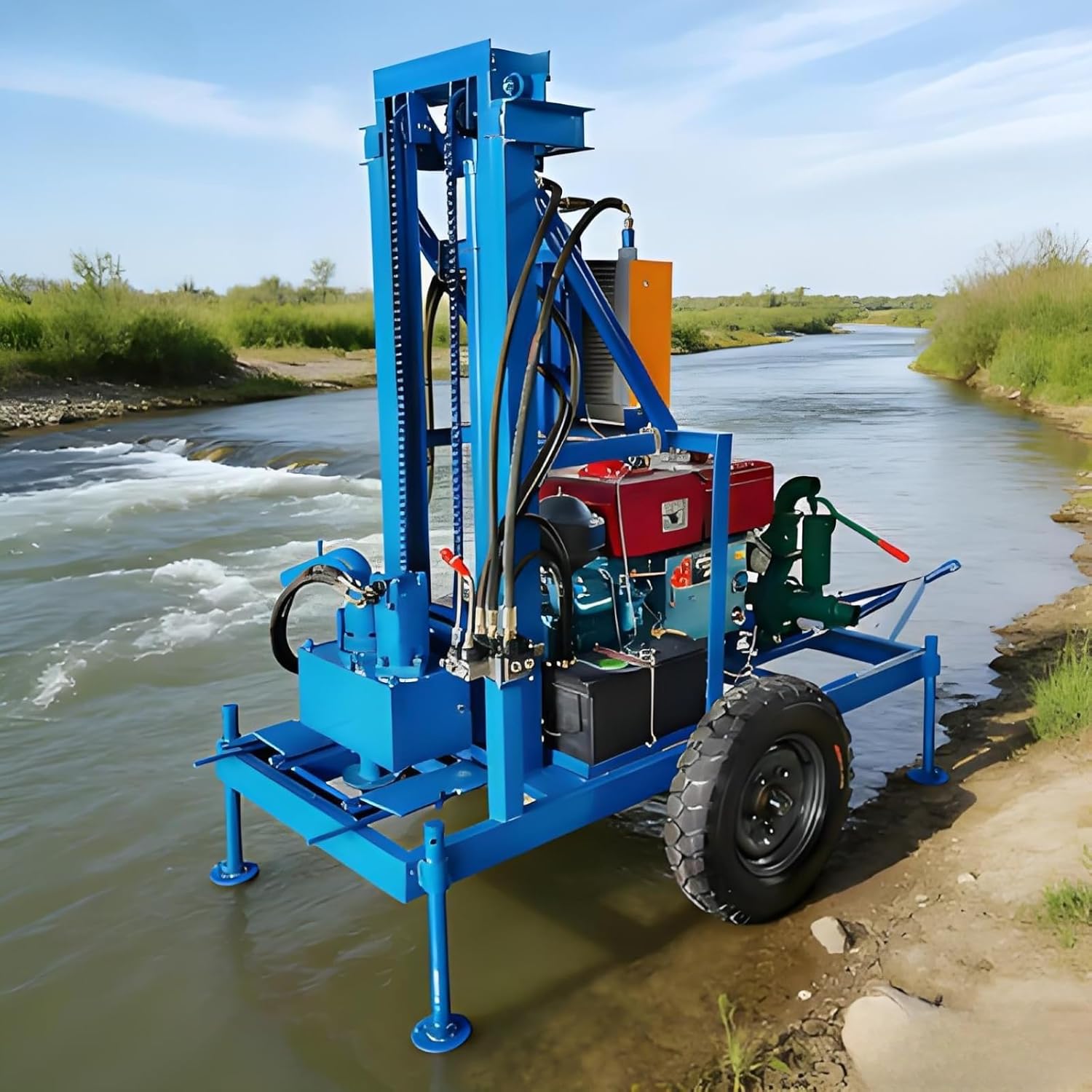 Portable High-Pressure Hydraulic Drilling Rig, All-Terrain Water Well Borehole Machine for Shallow & Deep Well Drilling, Quick-Penetration Tool for Home Water Supply, Farm Irrigation,Construction Site