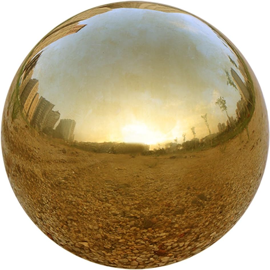 UShodor Gold Stainless Steel Gazing Ball, Durable Hollow Ball Mirror Globe Polished Shiny Sphere for Home Garden (8 Inch)