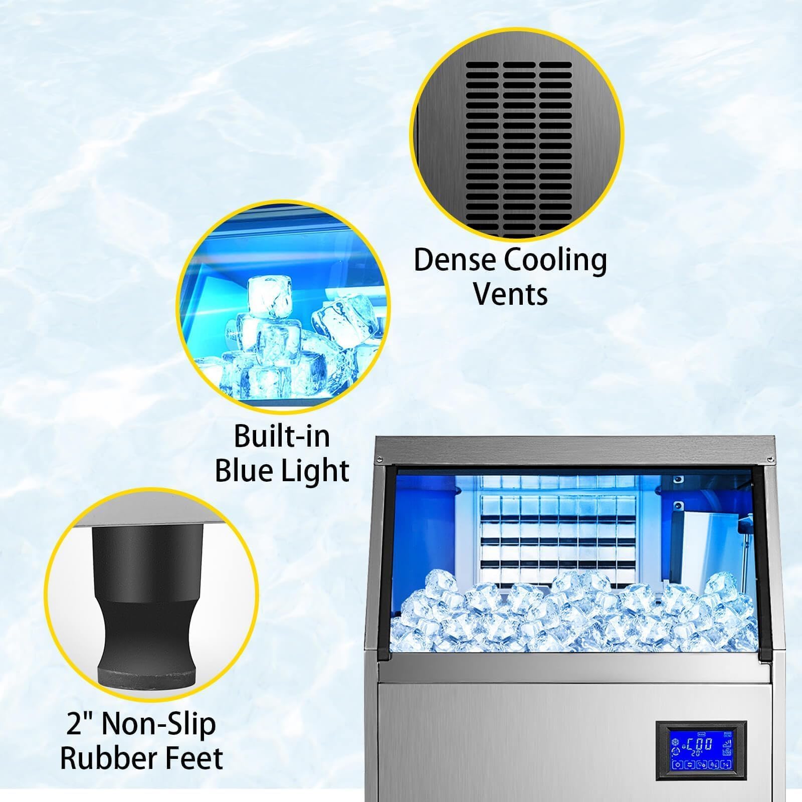 Máquina de hielo comercial 2000 kg/24 H, 1030 W, acero inoxidable, con capacidad de 59 kg, autolimpieza, ahorro de energía, para bares, restaurantes y cocina doméstica