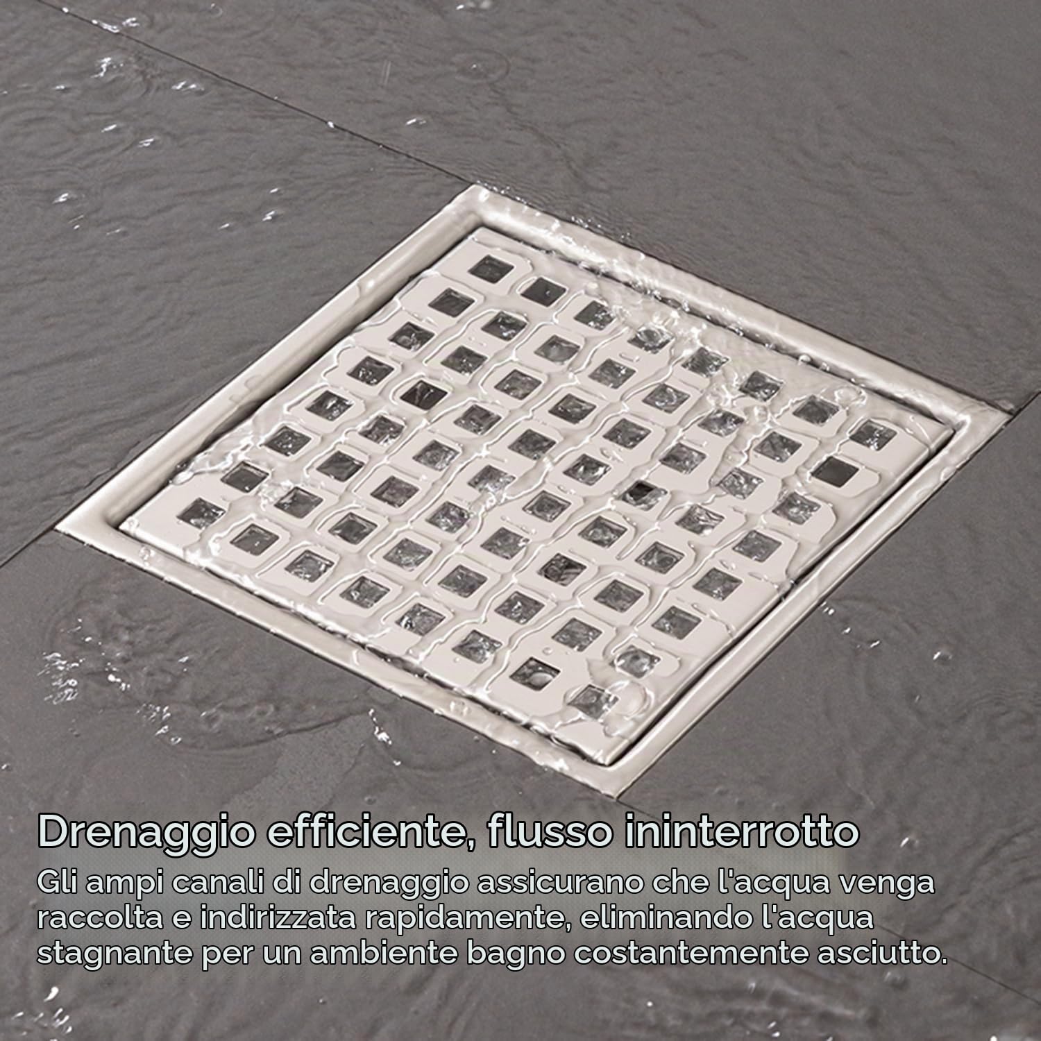 Canalina per doccia quadrata, 15 x 15 cm, sifone 360° con filtro antiodore e filtro capelli, 2 in 1, pinza in acciaio inox, per bagno, cantina, interni ed esterni