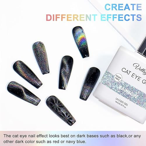 Miniatura 5 de Vettsy Esmalte de uñas de gel universal de ojo de gato arcoíris, esmalte de uñas de gel holográfico de ojo de gato, gel magnético de galaxia