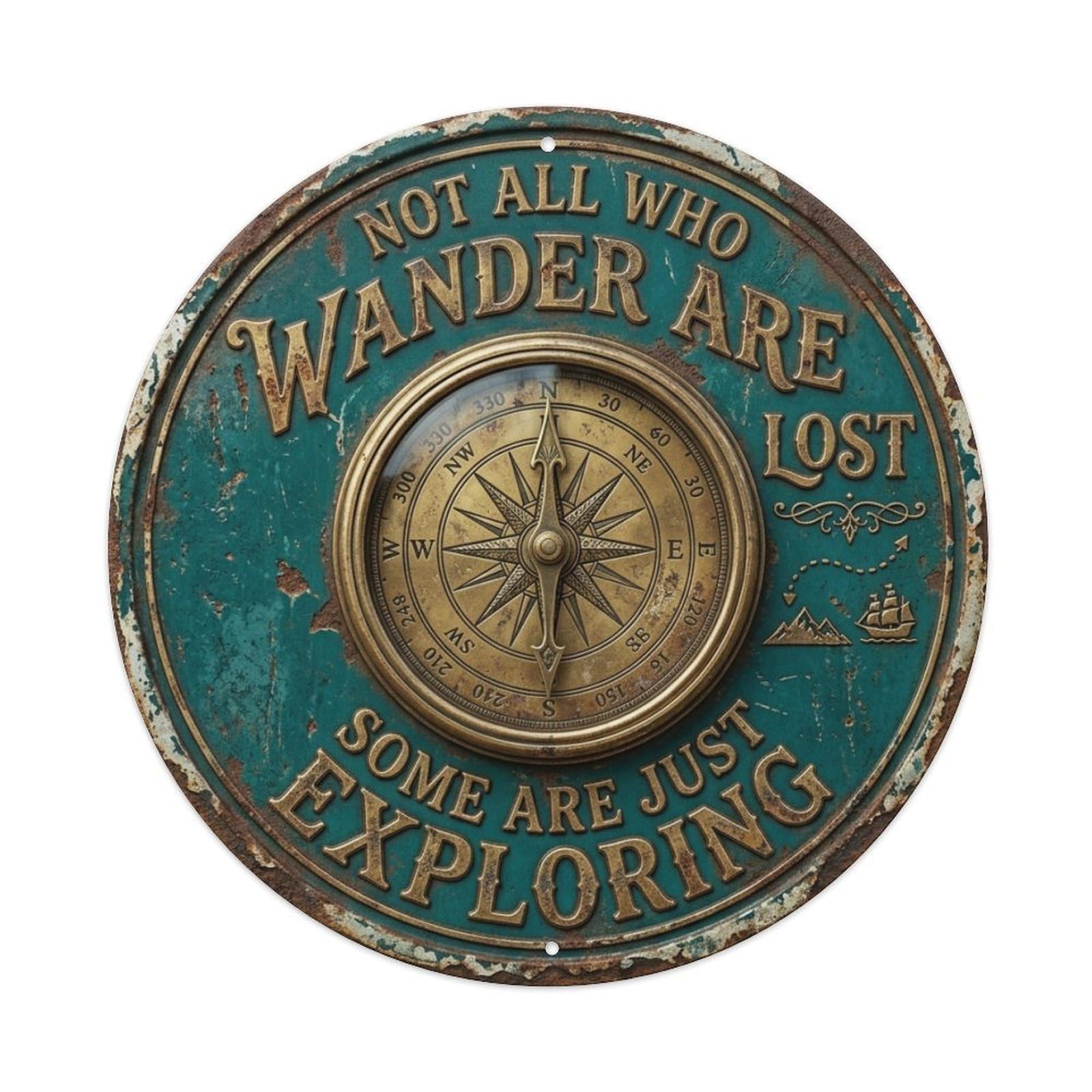 Compass Wanderlust Entryway Vintage Metal Tin Sign Plaque Wall Decor for Cafe, Club Bar, Office, Garden Metal Poster 8x8Inch