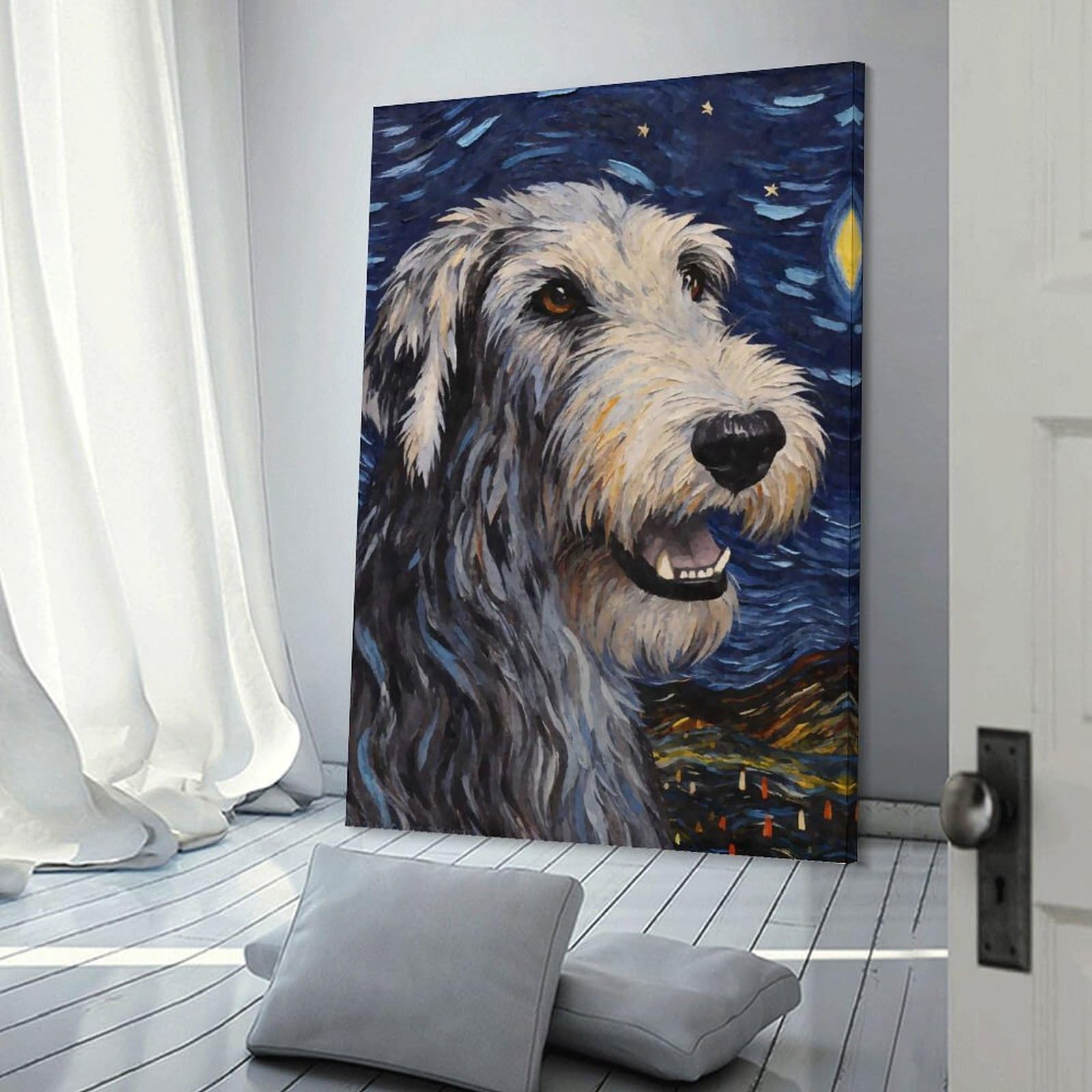 Junmoney Frame-Style-10 Irish Wolfhound Starry Wall Picture Print, 16X24inch(40X60cm), For Lounge, Study, Hallway Or Flat Walls, Canvas Wall Art That Fits Changing Layouts