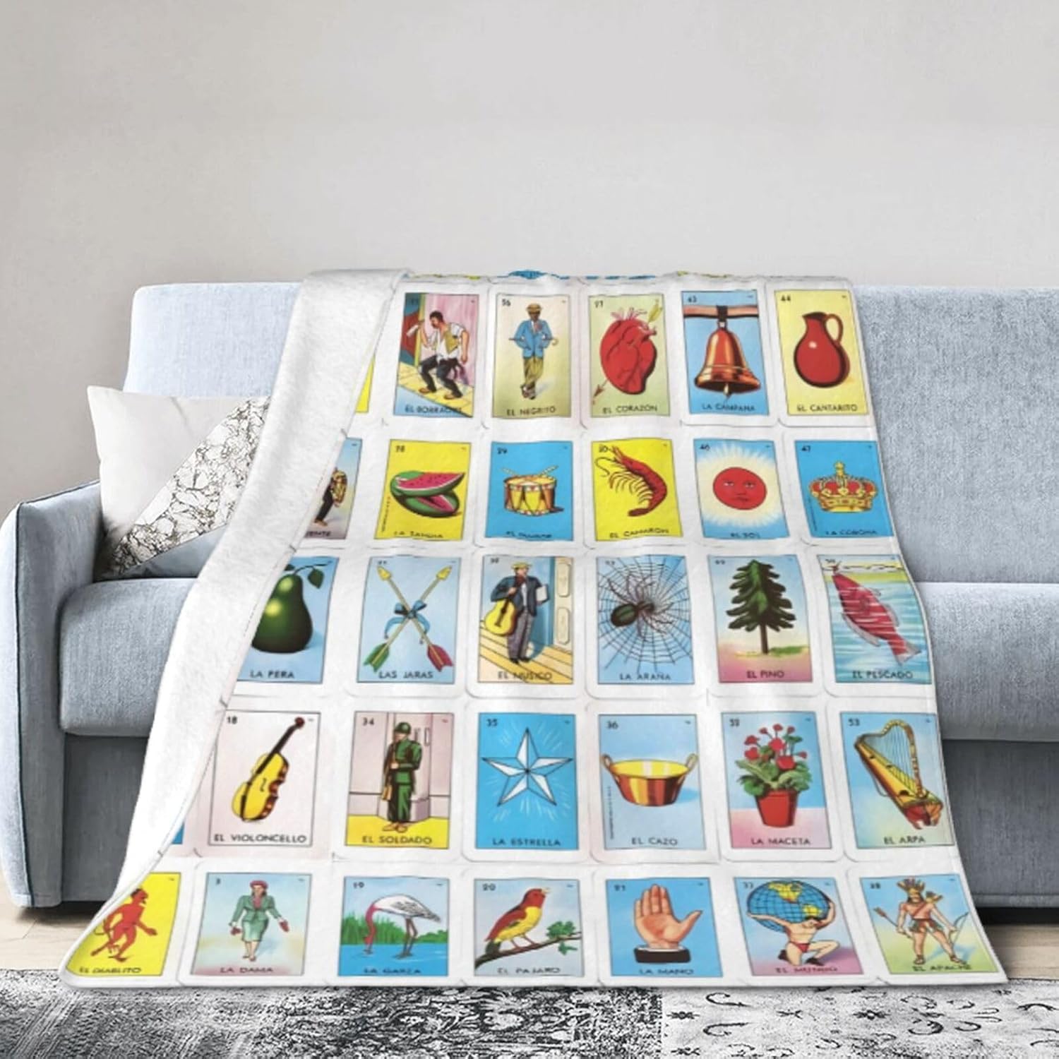 Colorful Ethnic Mexican Cards Blanket Soft Comfy Flannel Throw Blankets Lightweight Warm Bed Throws Plush for Couch Sofa Camping Office Travel Home Bedroom Decor Girls Boys Women Men Gifts 80"X60"