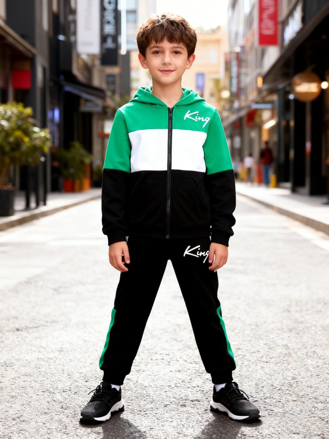 Boys Clothes 2 Piece Color Block Zip Hooded Sweatshirt & Pant Kids Fall Outfits Size 6-12 Years - Image 2