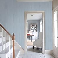 Vista 7 de Light Blue Peel and Stick Grasscloth Texture Wallpaper 15.7"x120" Vintage Wallpaper Removable Waterproof Azul claro