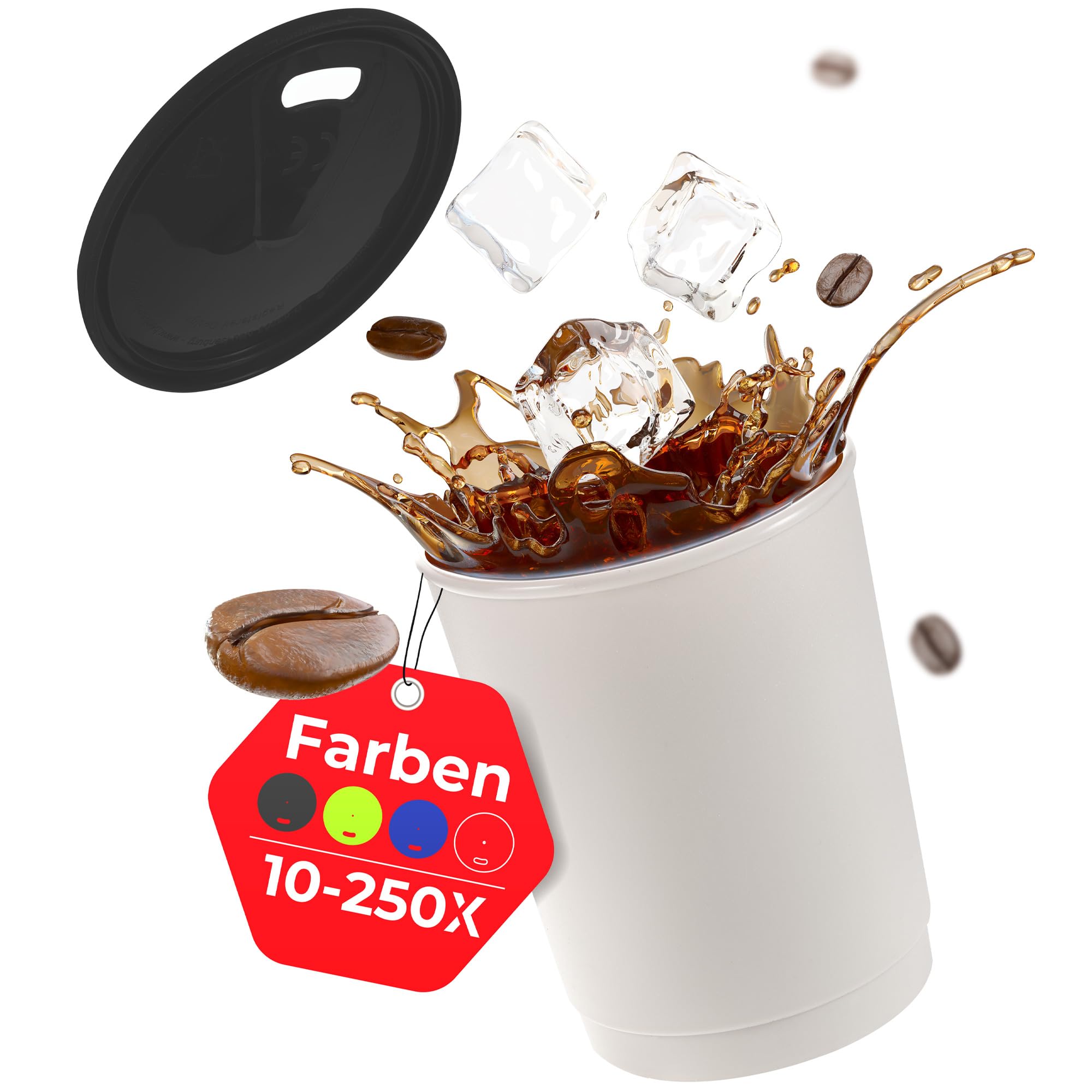 achilles Kaffeebecher mit Deckel, Kunststoffbecher, Mehrwegbecher, Trinkbecher, LFGB geprüft, spülmaschinenfest, stapelbar, 330 ml, Becher grau, Deckel schwarz, 50 Stk.
