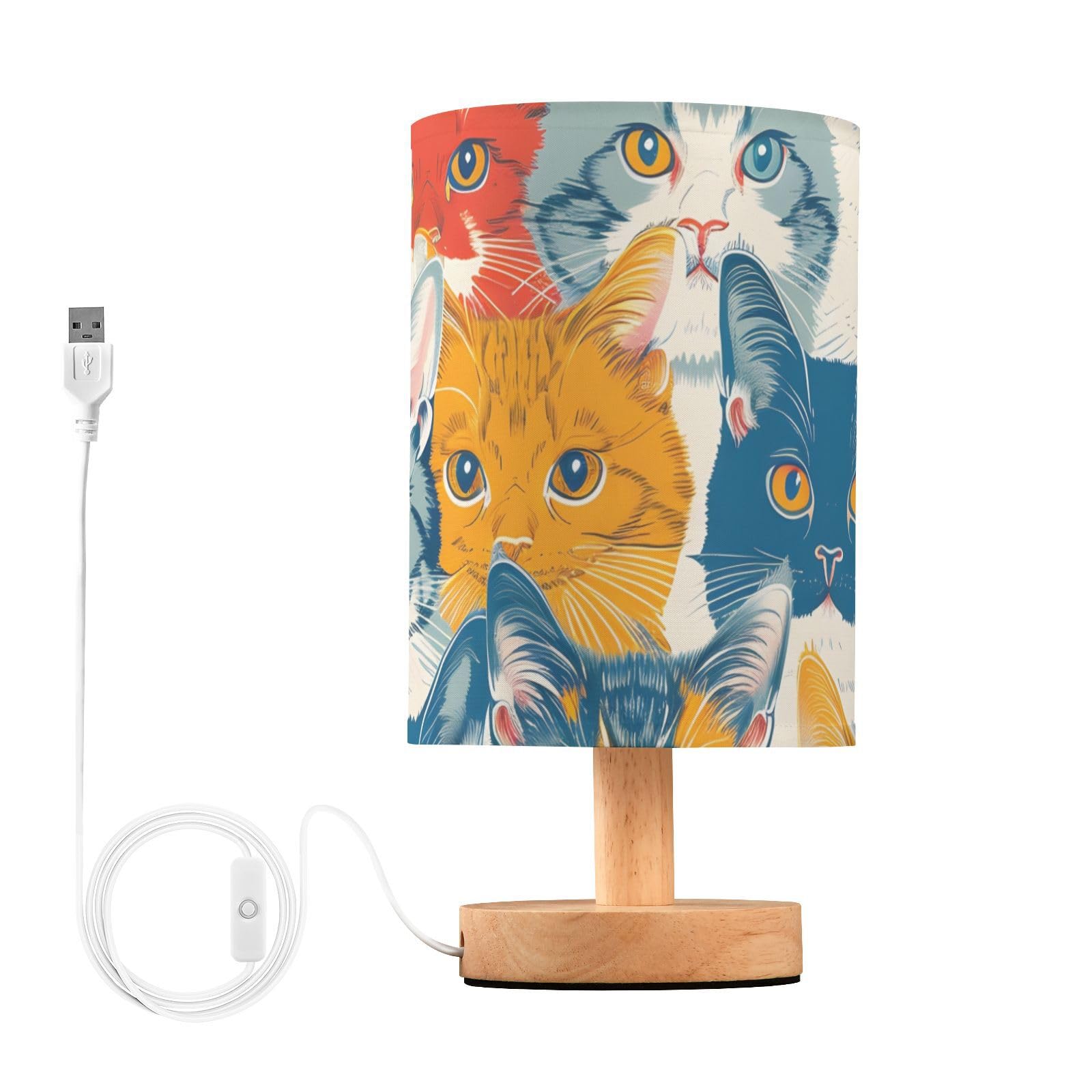 Mnsruu Bedside Table Lamp Cats Vintage Bedside Lamps LED Light Desk Lamp Fabric Shade Small Lamp for Bedroom Living Room (Bulb Included)