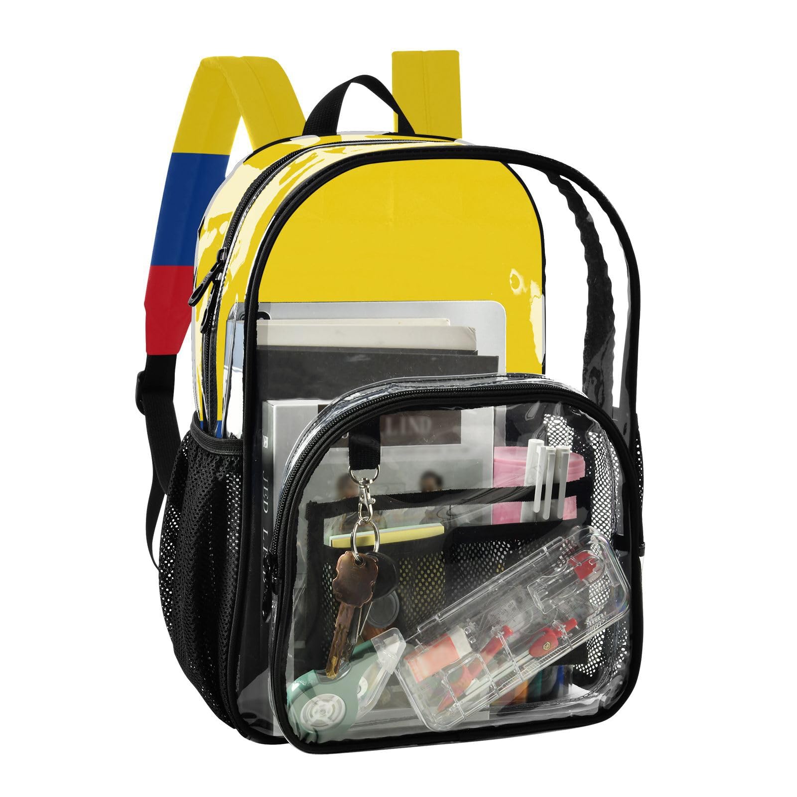 Aflyko Patriot PVC Backpack Colombia Flag Transparent Bag Stadium Approved Daypack for Live House Concert Sport Game Festival Event Traveling