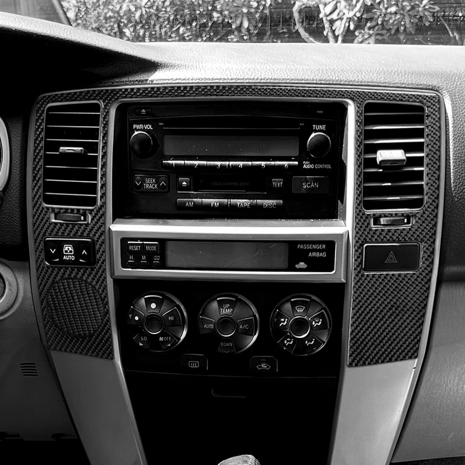 Black Real Carbon Fiber Car Dashboard Central Air Vent Control Frame Trim Sticker Compatible with Toyota 4Runner 4 Runner(N210) 2003 2004 2005 2006 2007 2008 2009 SR5/Sport Edition/Limited