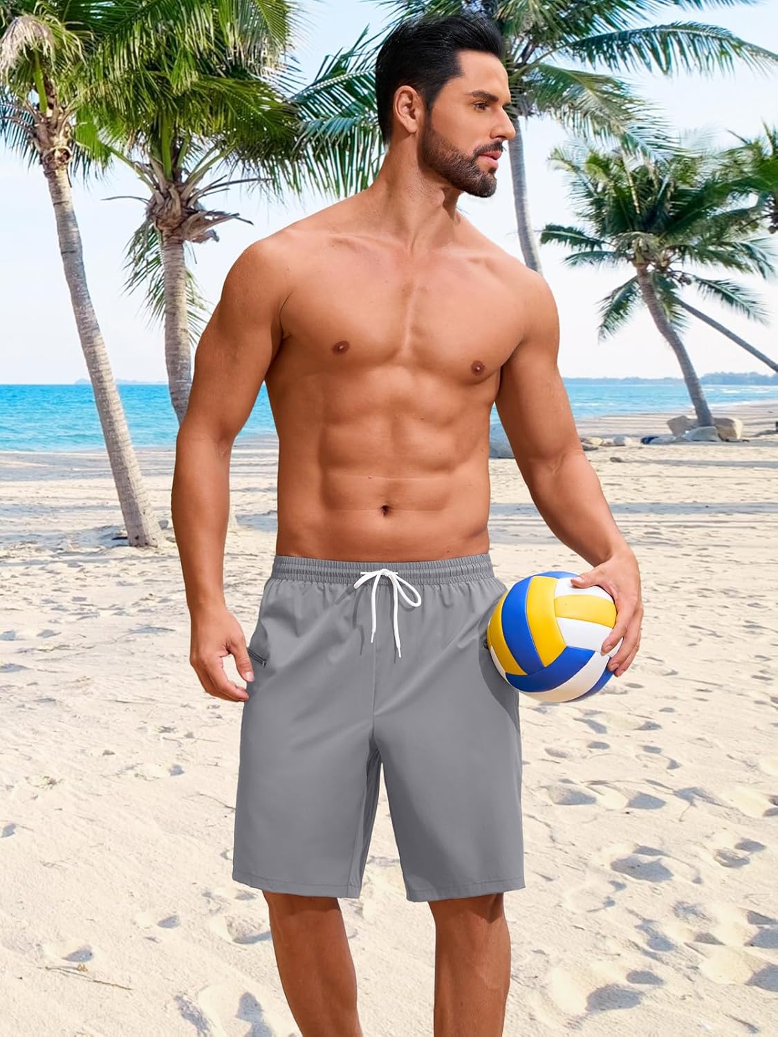 Mens Swim Trunks with Compression Liner 9 Inch Quick Dry 2 in 1 Swimming Board Shorts Bathing Suit w/Zipper Pockets - Image 5