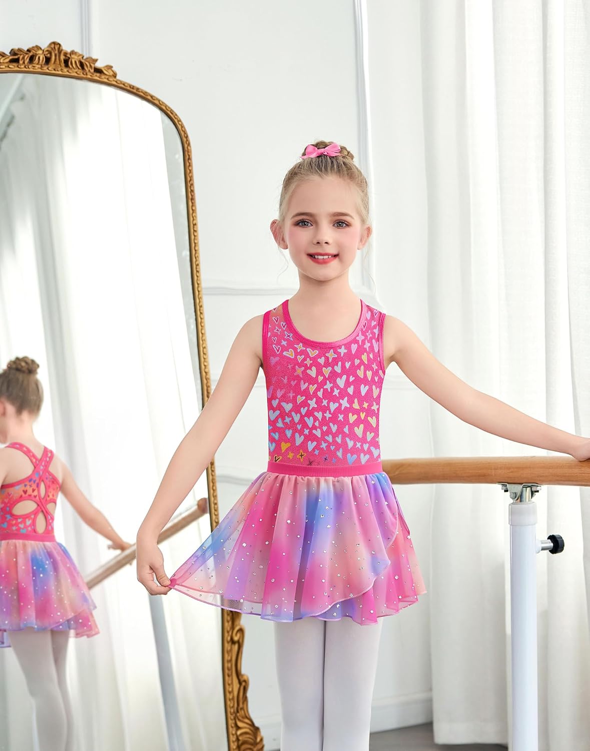 Zaclotre Girls Ballet Leotards Hollow Back Dance Dress with Skirt Combo