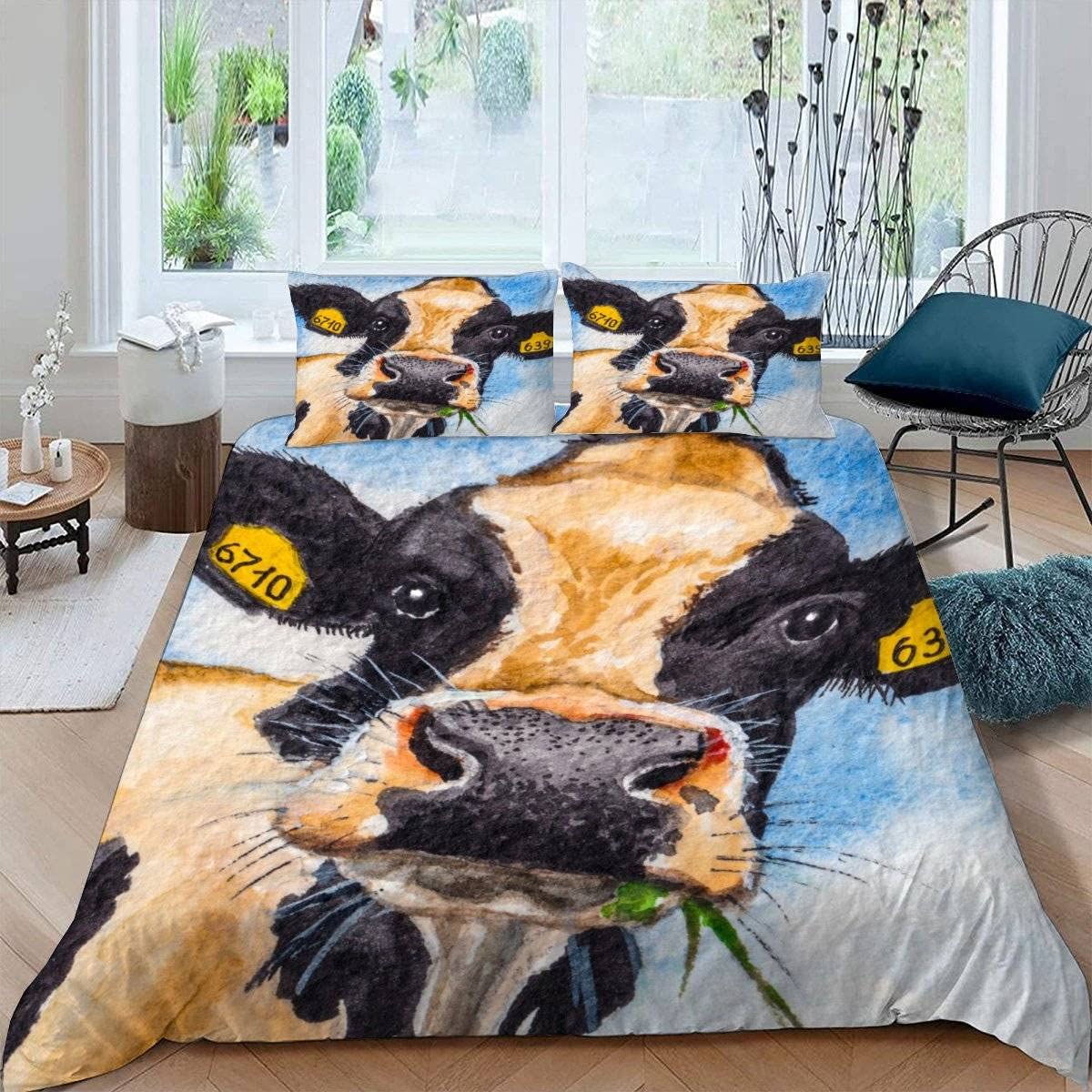 RFFLUX 3D Cows Super king size Duvet Cover Sets 3 Pieces 220x260 Soft Microfiber Abstract Oil Painting Cow Quilt Cover with Zipper Closure Easy Care Bed Set with 2 Pillowcase for Adults Room Decor — image 1